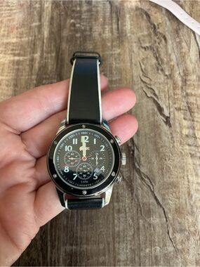 Lacoste Black and Silver Chronograph Leather-Trim Watch